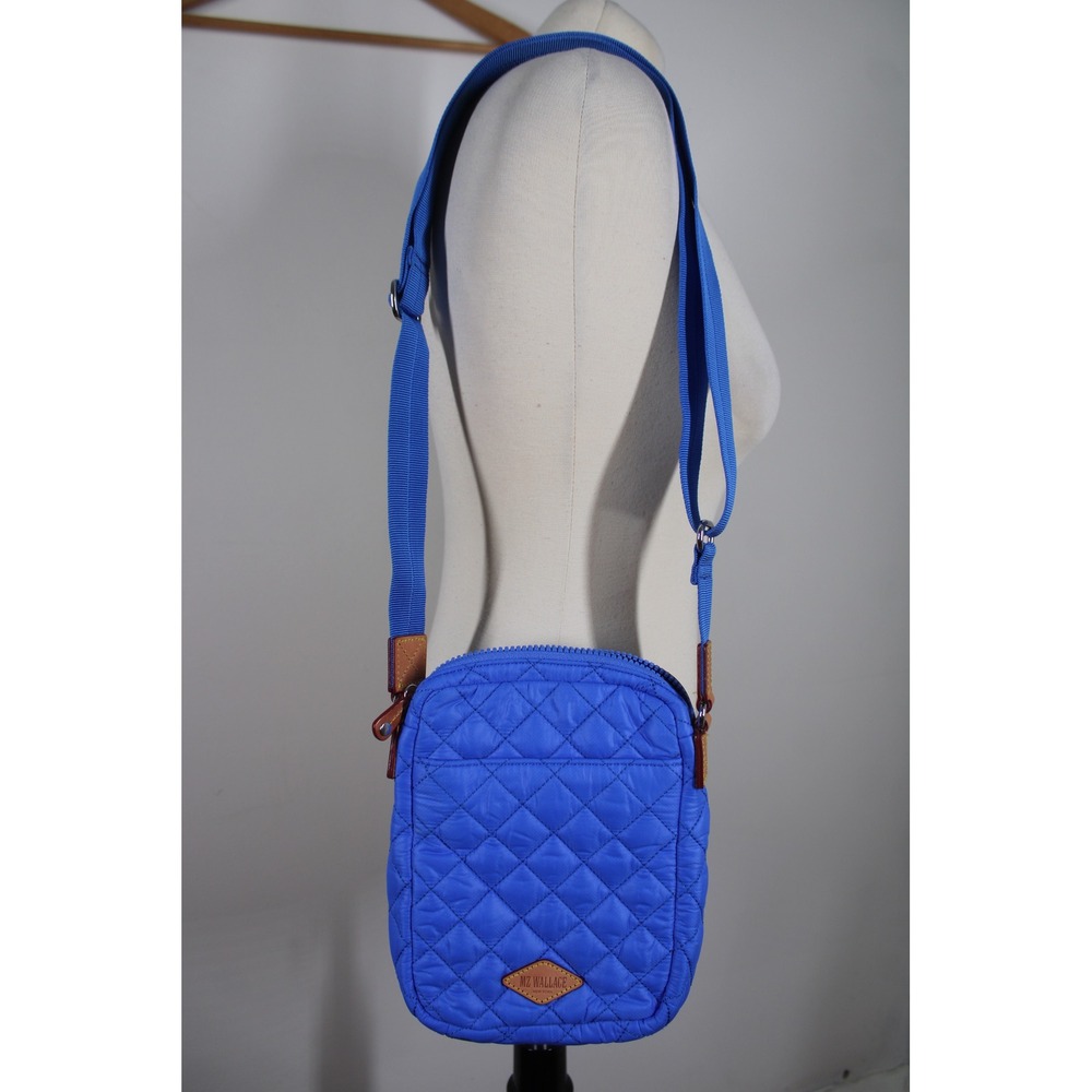 MZ Wallace Small Blue Quilted Nylon Metro Crossbody Bag Purse Adjustable Strap - Picture 5 of 8